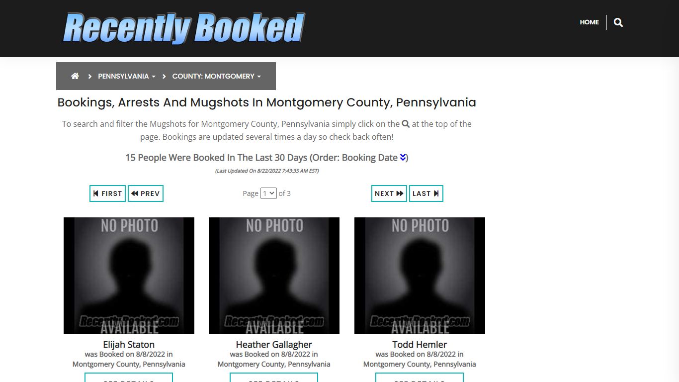 Recent bookings, Arrests, Mugshots in Montgomery County, Pennsylvania